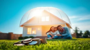 Hogar seguro y próspero bajo cielo azul